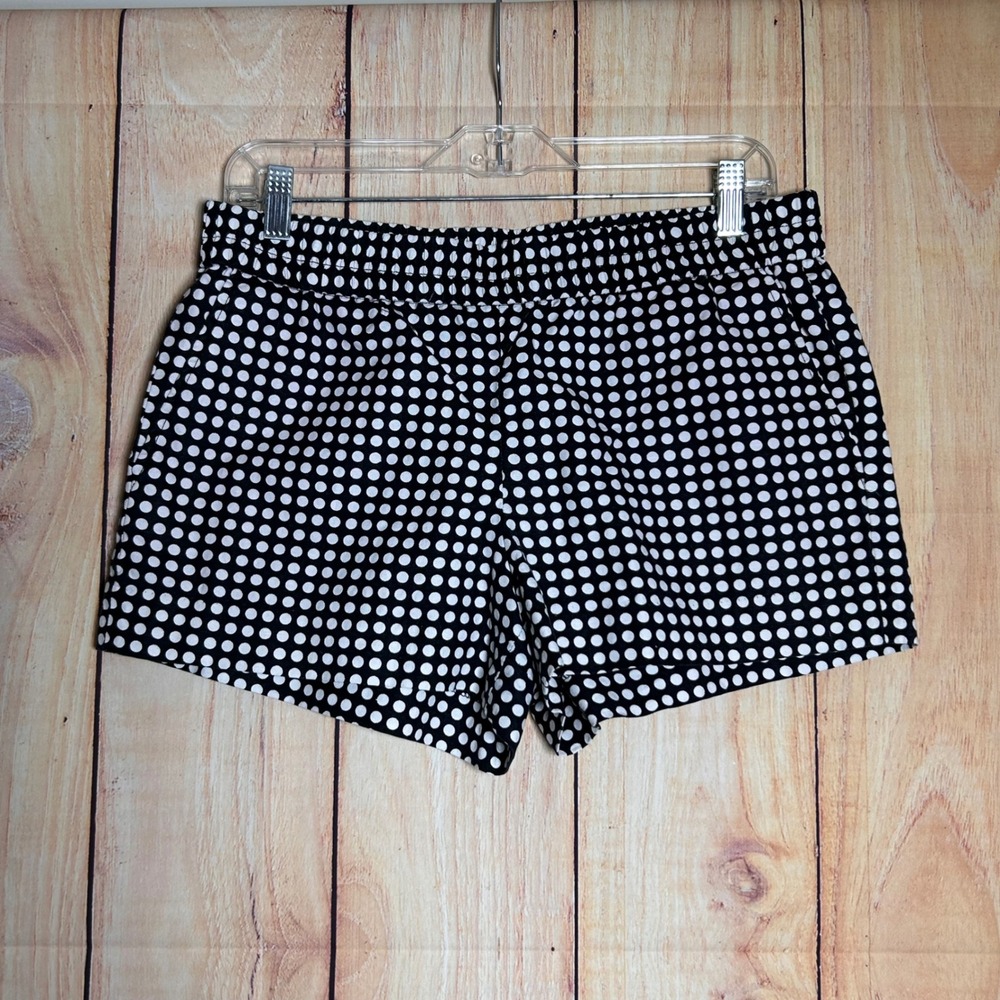 J.Crew Shorts Womens 8 Black Polka Dot Linen Cotton High Rise Preppy Retro‎